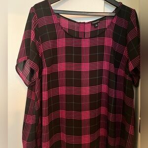 Torrid Georgette Plaid Pink Short Sleeve Button Down Back Blouse size 2